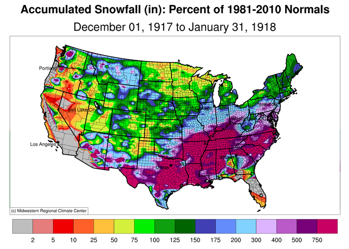 Snowfall Percent of Normal, USA